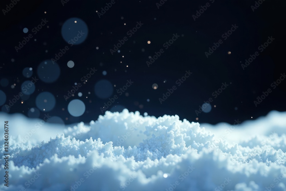 Naklejka premium Shimmering white snow bokeh, stark black backdrop, new year, out of focus, soft