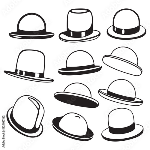 set vector various bowler hats