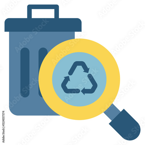 bin trash garbage magnifying waste management flat style icon