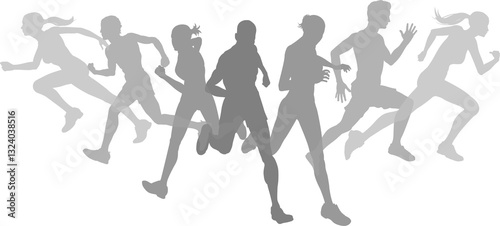 Silhouette Runners Running Sports Silhouettes Set