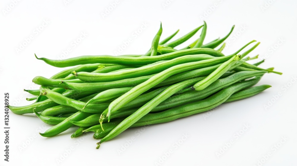 A vibrant bunch of fresh, green beans, plump and glistening, stands proudly against a pristine, transparent backdrop, showcasing their natural beauty and inviting viewers to imagine them nestled A vibrant bunch of fresh, green beans, plump and glistening, stands proudly against a pristine, transparent backdrop, showcasing their natural beauty and inviting viewers to imagine them nestled