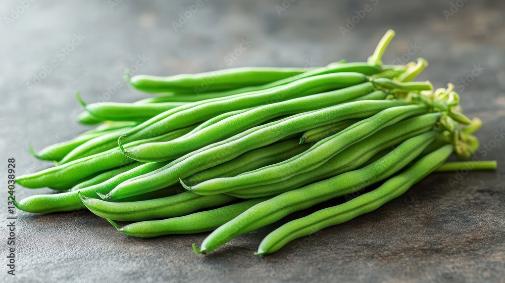 A vibrant bunch of fresh, green beans, plump and glistening, stands proudly against a pristine, transparent backdrop, showcasing their natural beauty and inviting viewers to imagine them nestled A vibrant bunch of fresh, green beans, plump and glistening, stands proudly against a pristine, transparent backdrop, showcasing their natural beauty and inviting viewers to imagine them nestled