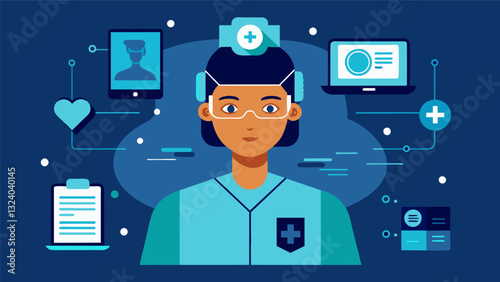 In the medical field digital twins of patients are created to analyze and predict health outcomes using realtime data from wearable devices and electronic medical records.. Vector illustration