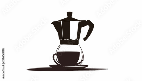 Coffee pot with brewed coffee on a saucer