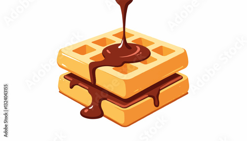 Waffles drizzled with chocolate sauce on a white background