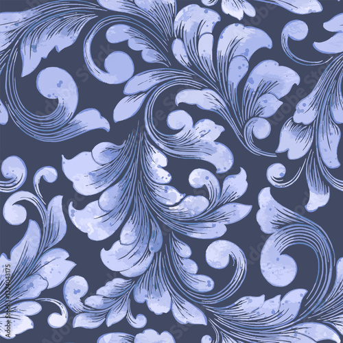 Damask seamless watercolor pattern element. Vector classical luxury old fashioned damask ornament, vintage seamless texture for wallpapers, textile.