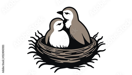 Birds resting together in a cozy nest