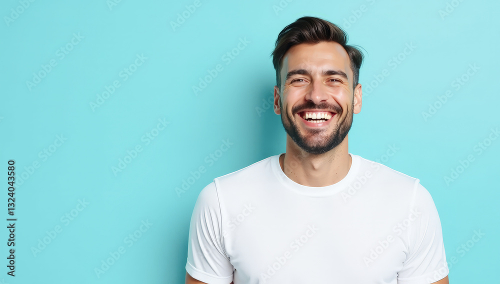 Portrait of a man laughing on a blue background Portrait of a man laughing on a blue background