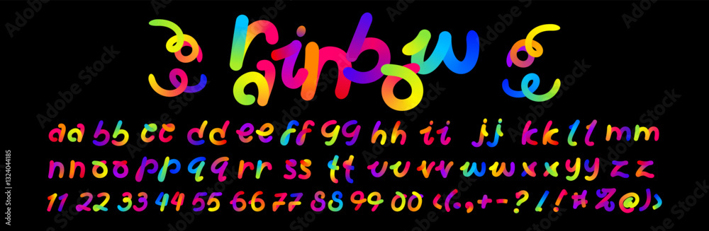 rainbow font with wavy ribbons. funny color gradient alphabet