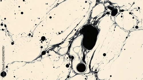 Black oil paint splash on fluid surface texture, black and cream color tones in seamless tile pattern style.