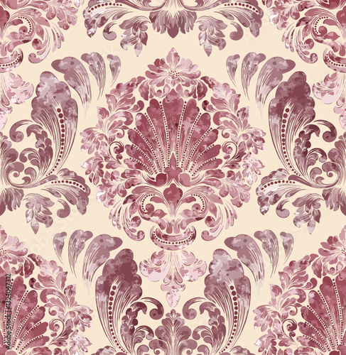 Damask seamless watercolor pattern element. Vector classical luxury old fashioned damask ornament, vintage seamless texture for wallpapers, textile.