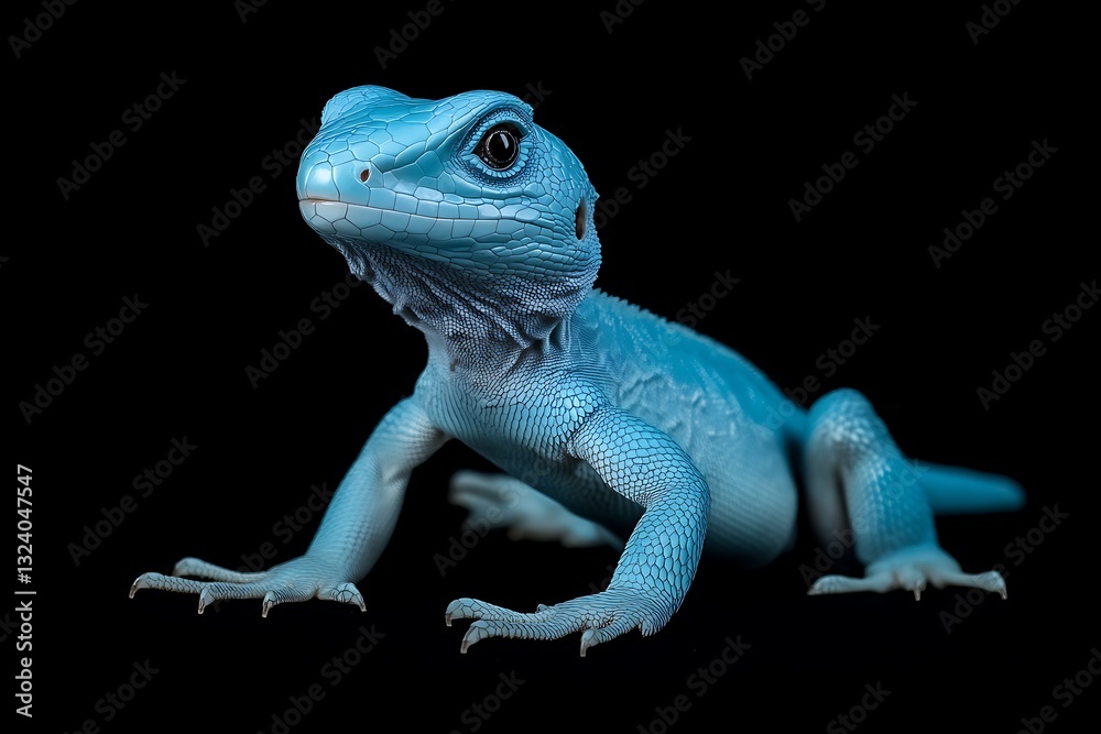 Obraz premium A beautiful blue lizard posing elegantly against a black background