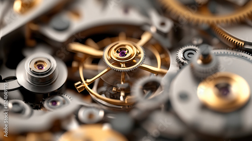 Wallpaper Mural Close up of intricate wristwatch mechanism showcasing gears, springs, and jewels, highlighting craftsmanship and precision of timekeeping Torontodigital.ca