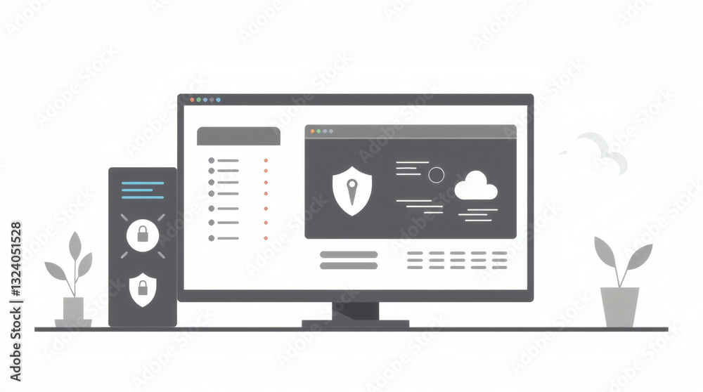 Obraz premium secure computer system that displays a shield icon on the screen, indicating data safety