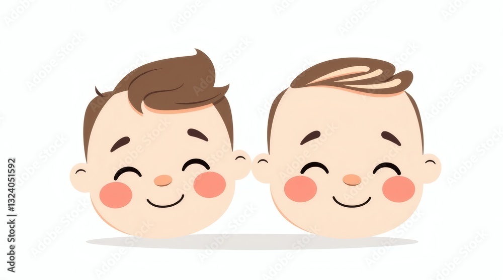 two adorable cartoon babies, smiling, joyful and looking content. They have cute expressions with rosy cheeks two adorable cartoon babies, smiling, joyful and looking content. They have cute expressions with rosy cheeks