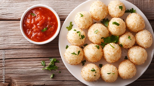 Wallpaper Mural Top-down view of suppli arranged on a white ceramic plate Torontodigital.ca