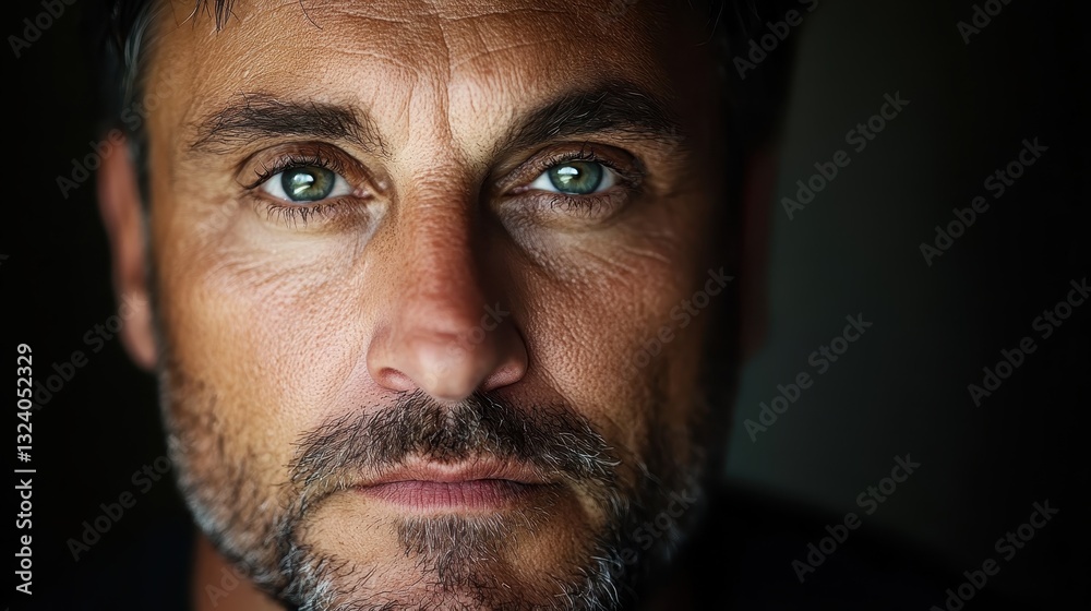A close-up portrait showcases a handsome man with deep green eyes and a serious expression, evoking emotions of mystery and intrigue while capturing the essence of age and wisdom. A close-up portrait showcases a handsome man with deep green eyes and a serious expression, evoking emotions of mystery and intrigue while capturing the essence of age and wisdom.