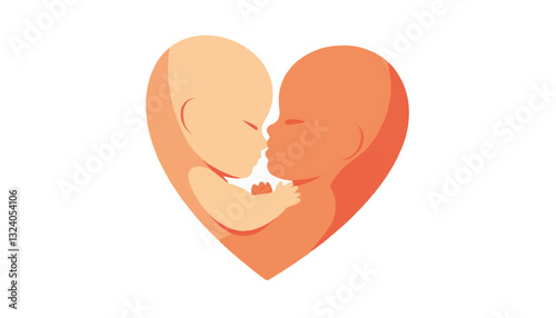 Infant siblings kissing in heart shape illustration