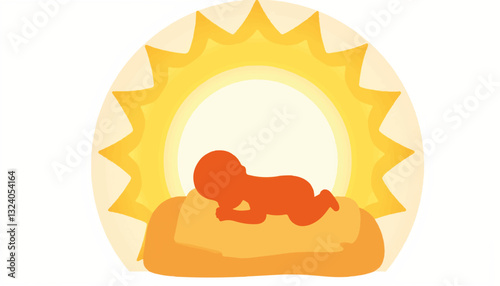 Baby sleeping peacefully against a sunlit background