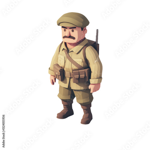 Low Poly Soldier Character Illustration: A Cartoonish Military Figure Ready for Action