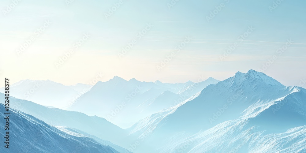 Fototapeta premium Serene Winter Mountain Panorama: A Breathtaking View of Snow-Capped Peaks Under a Pale Sky