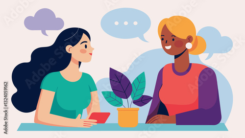 During a conversation with a friend she listened mindfully without thinking ahead to her response truly absorbing and enjoying their words and company.. Vector illustration