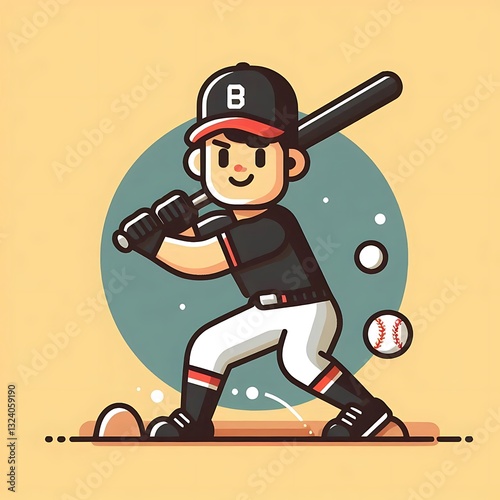 baseball player, flat design illustration of man playing baseball	