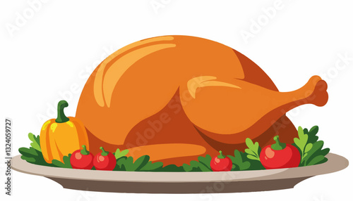 Roasted turkey with garnishes on a serving platter