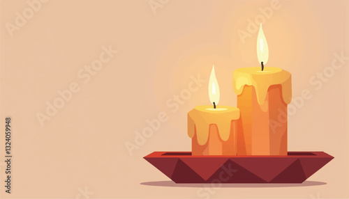 Candles glowing softly on decorative plate