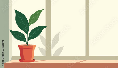 Potted plant on windowsill with natural light