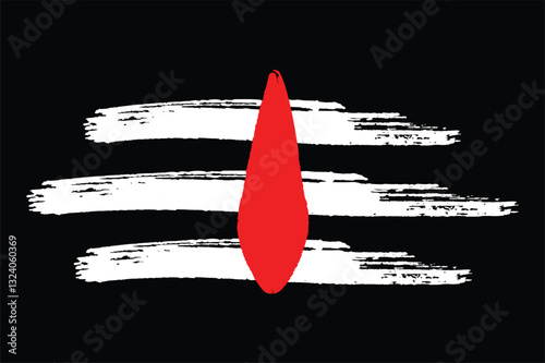 Shiva Mahadev Red Tilak Maha Shivratri Hindu Festival Vector Illustration. Lord Shiva's Red tilak with white stripes isolated on Black background