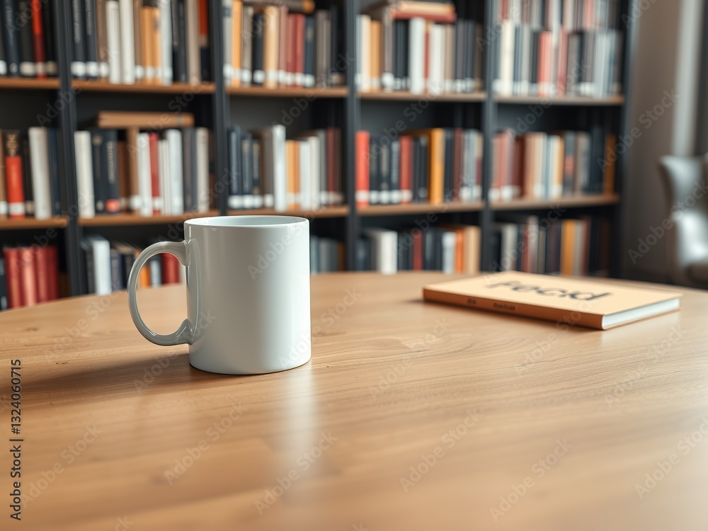 Fototapeta premium Bookstore Coffee Table Mockup with Mug