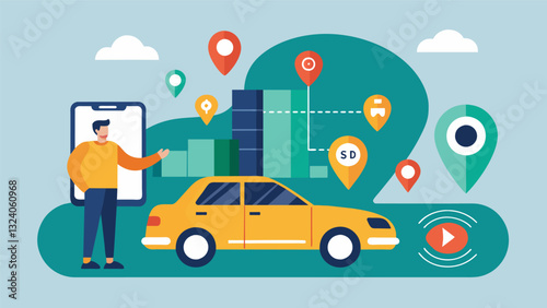 In the transportation industry a ridesharing app collects and sells user location data raising concerns about the potential misuse of this information.. Vector illustration