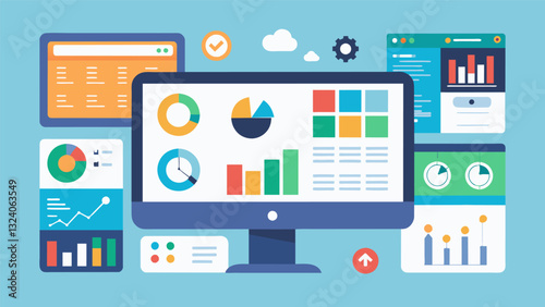 Seamlessly pulling data from various sources the dashboard presents a consolidated and comprehensive view of all the relevant analytics saving valuable time and effort.. Vector illustration
