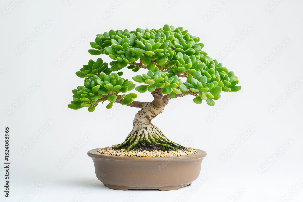 Fototapeta premium A beautiful bonsai tree showcasing intricate details and vibrant green leaves. isolated on white background.