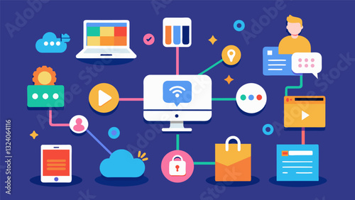 Extracting and crossreferencing data from multiple social media platforms to gain a comprehensive view of online social activity.. Vector illustration photo