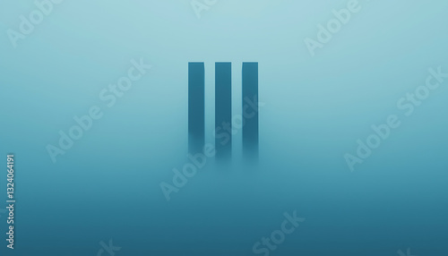 Financial crisis economy stock market. Minimalist depiction of bar graph fading into fog, creating serene atmosphere