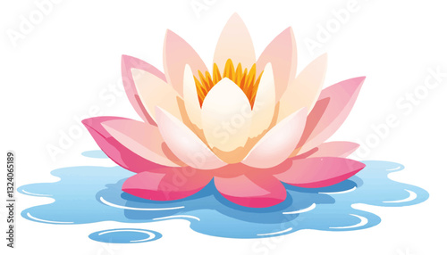 Illustration of a blooming water lily on water