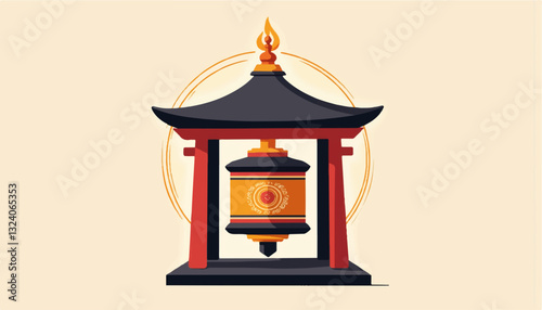 Illustration of a traditional Tibetan prayer wheel