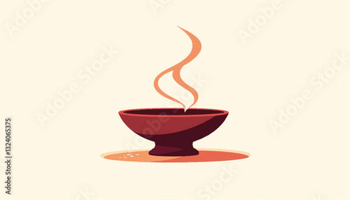 Bowl of soup with steam on beige background
