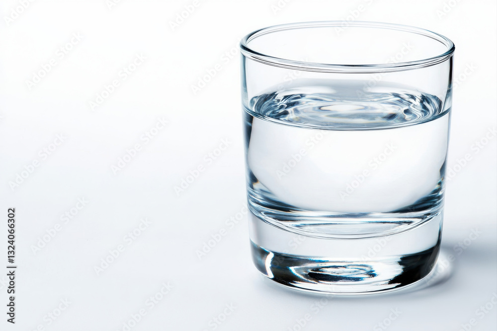 A clear glass filled with refreshing water on a minimalist background. isolated on white background. A clear glass filled with refreshing water on a minimalist background. isolated on white background.