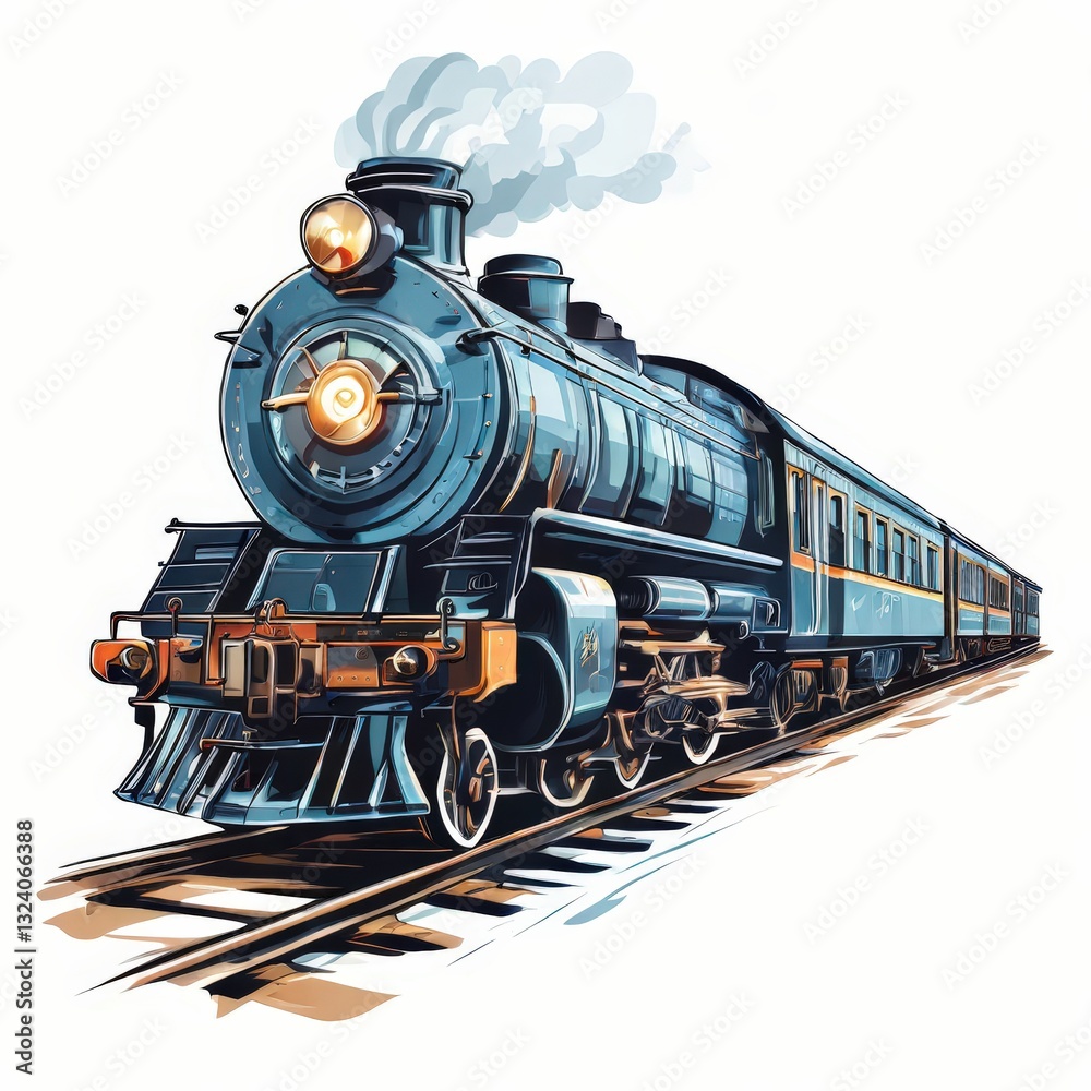 Naklejka premium an AI Image Generator, Vintage Steam Locomotive Traversing Scenic Countryside