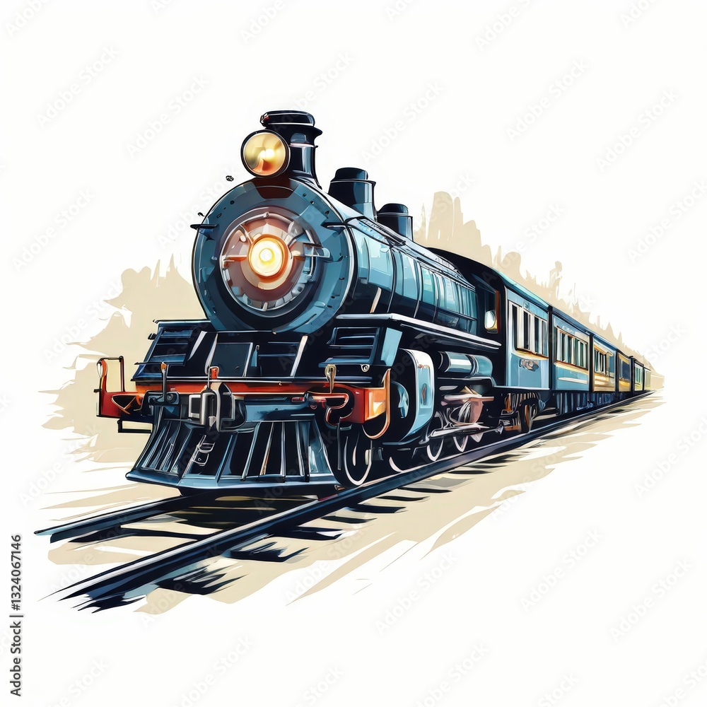 Naklejka premium an AI Image Generator, Vintage Steam Locomotive Traversing Scenic Countryside