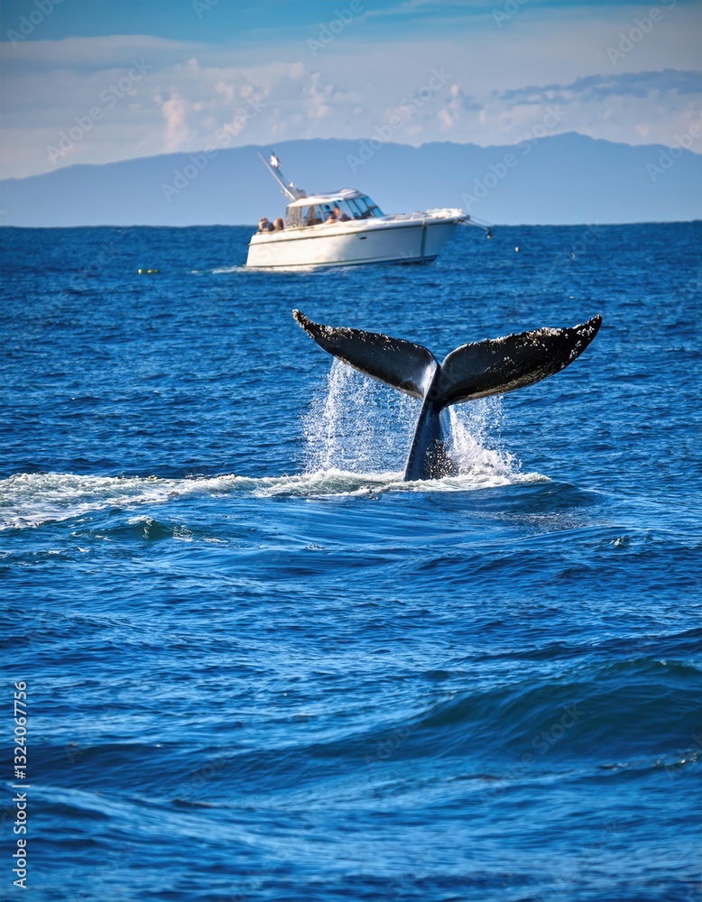 Fototapeta premium Whale tail breaches the ocean surface