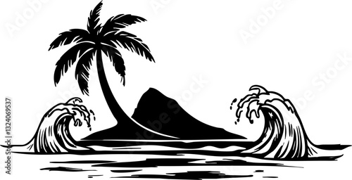 Waves crashing on tropical island scenic nature landscape serene ocean environment panoramic view coastal beauty