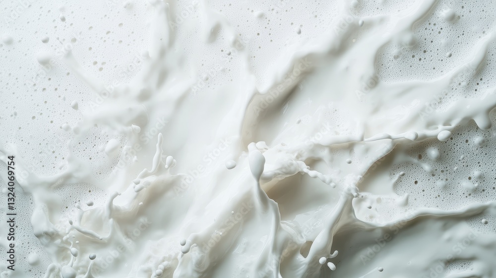 An abstract representation of milk in motion, captured at the moment of splatter, illustrating the fascinating patterns and fluidity inherent in everyday life’s ordinary substances.