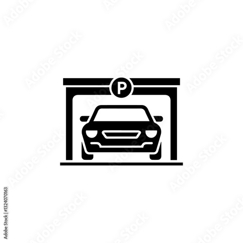 Minimalist Car Parking Garage Icon Black and White Vector Illustration