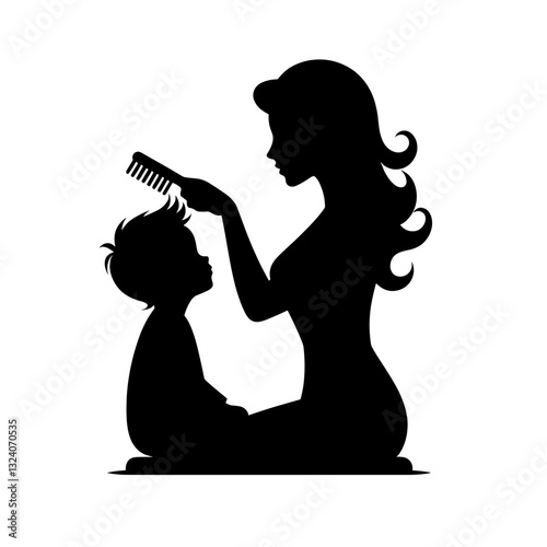 Family values – mother combing son’s hair silhouette