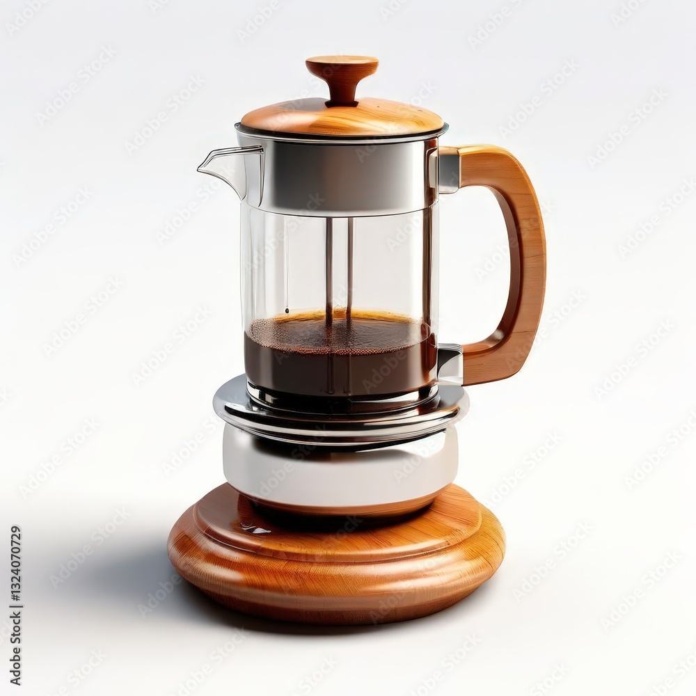an AI Image Generator, Modern French Press Coffee Maker With Wooden Base an AI Image Generator, Modern French Press Coffee Maker With Wooden Base
