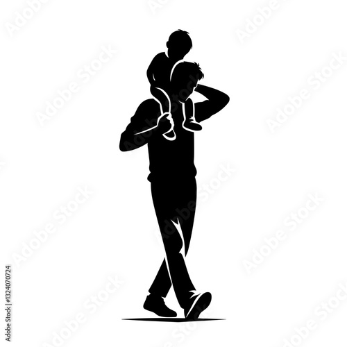 Family values – father walking with son on shoulders silhouette
